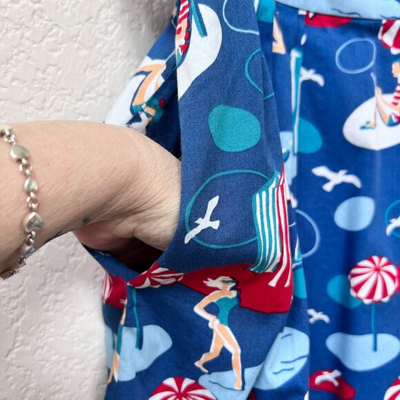 Emily & Fin Women’s A-Line Cotten Skirt XXL UK18 Pockets Retro Beach Print Blue - Picture 5 of 8